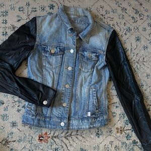 Aritzia Denim Jacket with Vegan Leather Sleeves